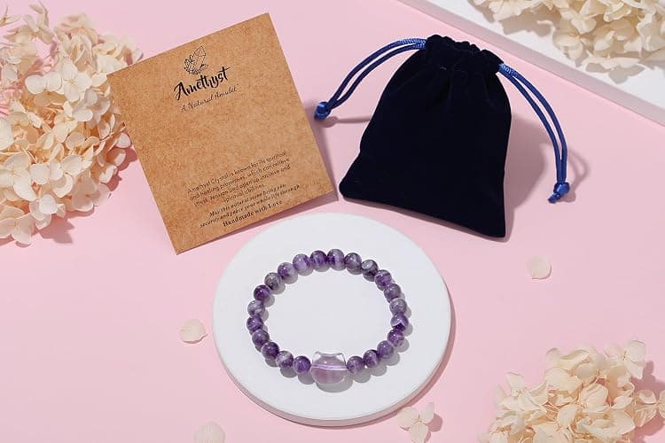 XIANNVXI Crystal Bracelet for Women Men 8 mm Natural Stone Beaded Bracelets Cat Bracelets Cross Bracelets Heart Bracelelt Jewelry for Women Birthday Gifts Stretch Bracelet thumbnail 5