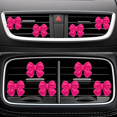 CasaPopz 6 pcs Bow Car Air Vent Clips Coquette Cute Girly Car Decor Accessories Interior Aesthetic Decorations Charm Stuff for Women Girl (Hot Pink) thumbnail 2