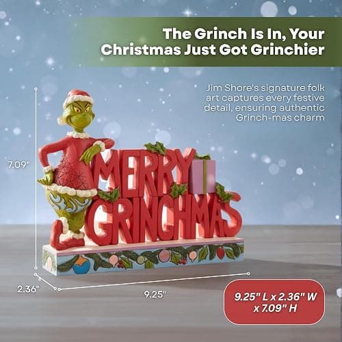 Enesco Dr. Seuss Grinch by Jim Shore Santa Grinch Merry Christmas Word Sign Grinch Figurine, Stone Resin Hand Crafted Collectible Christmas Figurines Home Decor Sculpture Statue, 7.09 Inch, Multicolor thumbnail 3