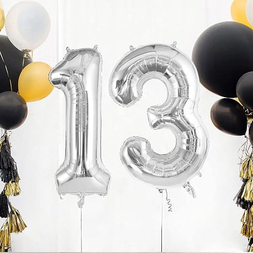 TOTAFAM 13 Balloon Numbers, Large 13 or 31 Foil Balloons, Big Number Balloon 40 Inch for 13th Birthday Anniversary Event Celebration Party Decorations Silver thumbnail 6