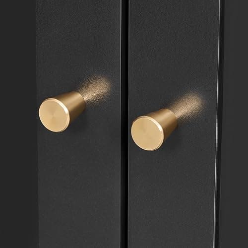 Homhedy Cat Litter Box Enclosure, Cat Washroom Furniture with Metal Frame, Pet House, Fit Most of Litter Box, Modern Style, Black and Gold thumbnail 8
