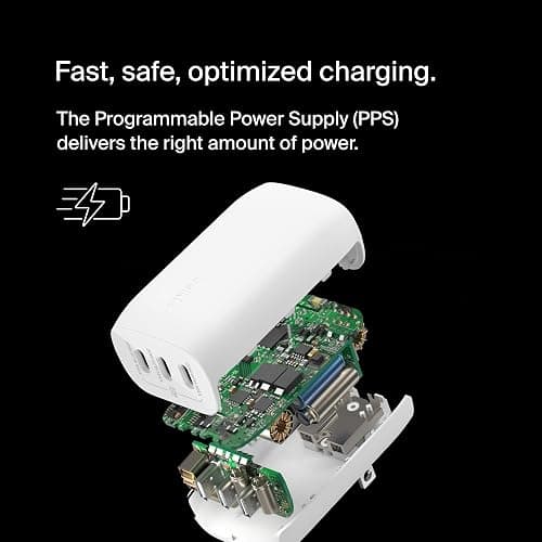 Belkin 3-Port USB C Charger Block 67W - PPS, USB-C PD 3.1 Enabled Fast Charging Charger for iPhone 17, MacBook Pro, AirPods, Samsung Galaxy S25, Google Pixel 10, Nintendo Switch 2 & More - White thumbnail 4