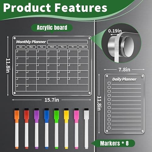 FINDMAG Tableau magnétique effaçable à sec en acrylique pour réfrigérateur, calendrier magnétique pour réfrigérateur, liste de courses pour réfrigérateur, bloc-notes transparent, tableau de corvée thumbnail 2