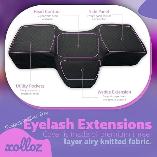 Lash Pillow for Eyelash Extensions - Curved Memory Foam Bed Pillow, Ergonomic Head Rest with Neck Support, – PINK thumbnail 6