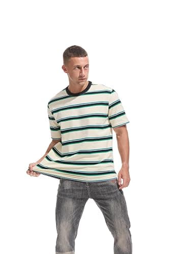 KLIEGOU Men's Fashion Loose Fit Crewneck Stripe T-Shirt thumbnail 4