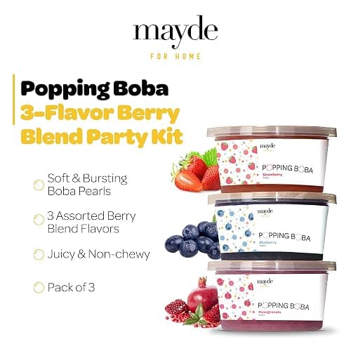 Mayde 3-Flavor Popping Boba Pearls Berry Blend Party Kit- Strawberry, Blueberry, & Pomegranate (3-Pack, 490 Grams) thumbnail 2