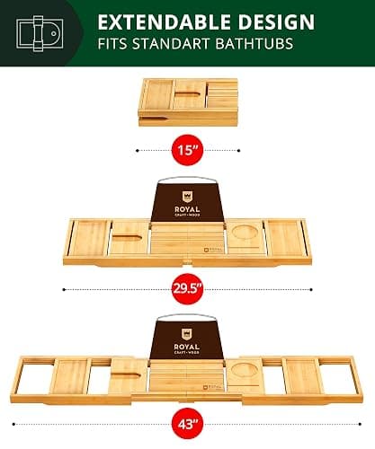 ROYAL CRAFT WOOD Premium Foldable Bathtub Tray - Expandable Bath Tray for Tub - Luxury Bathtub & Bathroom Accessories - Natural (Classic) thumbnail 5