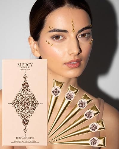 Henna Cones – Made from 100% Natural Henna Leaves, 6 Ready to Use Mehndi Cones, Ammonia Free Pre Mixed Indian Mehandi by MERCY LONDON Long Lasting Natural Looking Hair Colour - Image 1
