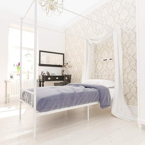 Weehom Twin Canopy Bed Frame with Headboard and Footboard, 4 Posters Metal Bed Frame, No Box Spring Needed, Mattress Foundation Platform Bed for Kids and Adults, White thumbnail 3