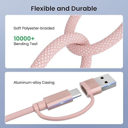 Basesailor for MacBook Pro 4 in 1 USB C Cable 6.6ft,60W Fast Charging Multi Charger Cord with USBA Adapter/iOS/TypeC for MacBook 2024 2023 2022 Air M4 M3 M2,Samsung A55,Z Flip Fold,iPhone 17 16 15 Max thumbnail 5