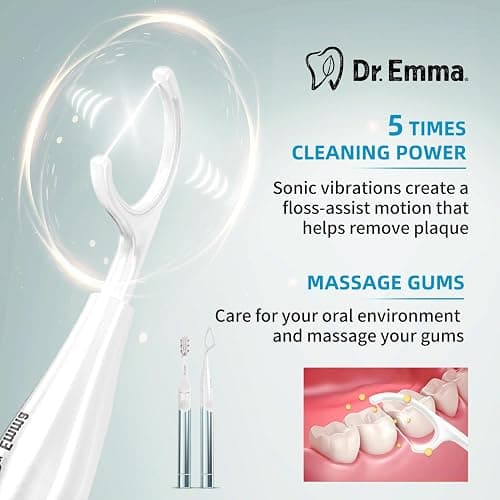 Dr. Emma Electric Vibration Flosser, Power Flosser for Adults, Gum Stimulator, Teeth Cleaner, Reusable Flossing Tool with Toothbrush, Water Flosser Alternative, Babyblue thumbnail 2