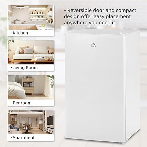HOMCOM 3.2 Cu.Ft Mini Fridge with Freezer, Single Door Compact Refrigerator with Adjustable Thermostat, Shelf and Reversible Door for Bedroom, Dorm, Home Office, Energy Efficient, White thumbnail 10