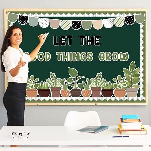 ZOiiWA Summer Potted Plant Bulletin Board Set Summer Greenery Classroom Bulletin Board Decoration Motivational Plant Cutouts Let The Good Things Grow Paper Cutouts Kit for School Home Office Decor thumbnail 6