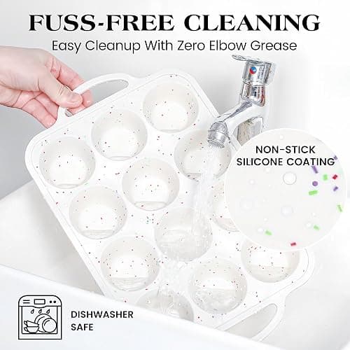 AOTASO 2 Pcs Silicone Muffin Pan for Baking with Metal Frame, Nonstick 12 Cup Regular Size Cupcake Pan, Silicone Muffin Tray for Egg Bites (Cream) thumbnail 8