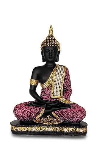 Idol of Lord Gautama Buddha Statue Decorative Showpiece - 24 cm (Polyresin, Pink, Black) thumbnail 2