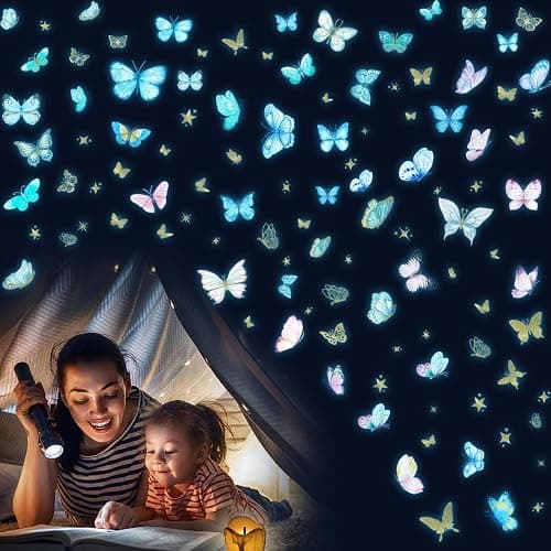 Glow in The Dark Wall Decals - Luminous Butterfly Stickers, Colorful Removable Self-Adhesive Decals for Girls Bedroom, Kids Baby Nursery, Living Room Decoration thumbnail 7