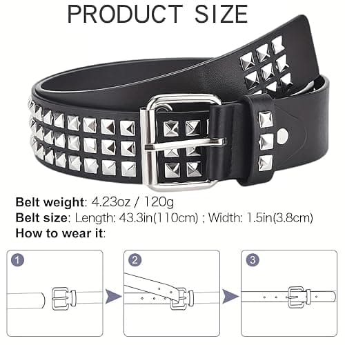 Ulekuke Metal Punk Rock Rivet Studded Belt for Women Men, Gothic Belt with Bright Pyramid Studs thumbnail 6