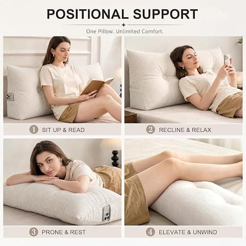 Gnostik Headboard Pillow Twin/Twin XL, Beige Triangle Wedge Pillow Headboard for Dorm, Daybed Backrest Cushion for Reading Sitting Working, 39.4"x15.7"x7.5" thumbnail 4