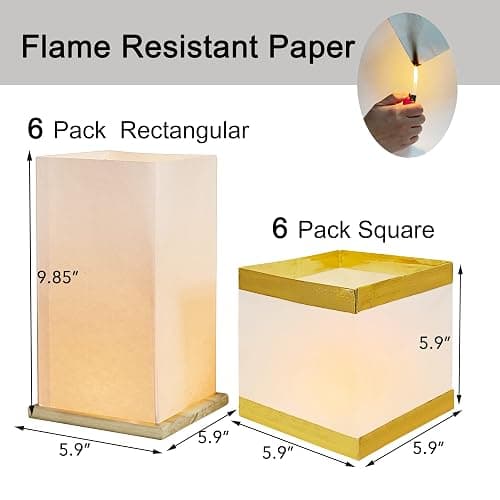 FUELYE 12Pack Floating Lanterns Square Rectangle Sets,Outdoor Lanterns Decorative with Waterproof,Floating Candles for Pool,River,Memorials,Wedding,Bar,and Parties - 6Rectangular+6Square thumbnail 2