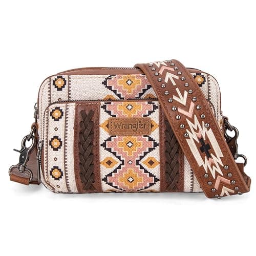 Wrangler Crossbody Bag for Women Boho Aztec Small Multi Pocket Crossover Purse - Image 1