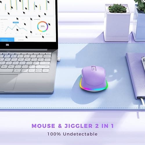 PEIOUS Wireless Mouse Jiggler - LED Wireless Mice with Build-in Mouse Mover, Rechargeable Moving Mouse for Laptop with Undetectable Random Movement Keeps Computers Awake - Purple thumbnail 3