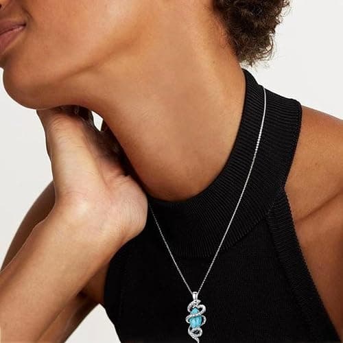 DOLIOX Genuine Turquoise Snake Necklace for Women, Sterling Silver Vintage Native American Western Jewelry Birthdays Gift thumbnail 4