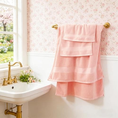 COZYART Pink Bathroom Towel Set 6Pcs, 100% Turkish Cotton Bath Towel Sets for Bathroom, Soft Absorbent, 650 GSM Luxury 6 Pcs with 2 Bath Towels, 2 Hand Towels, 2 Washcloths thumbnail 8