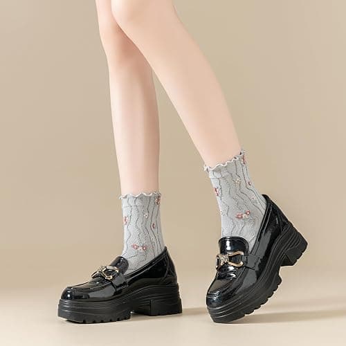 bropapa Womens Ruffle Crew Socks Vintage Patterned Ankle Casual Fashion Dress Sock Cute Lettuce Floral Socks 5/6 Pack thumbnail 8