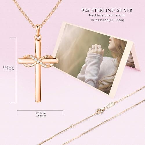 AmorAime 925 Sterling Silver Cross Necklace for Women Infinity Necklace 14K Rose Gold Plated Necklaces thumbnail 2