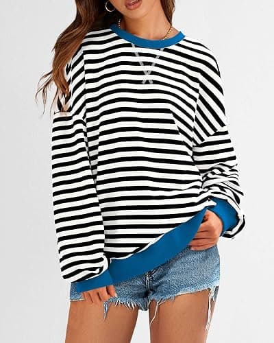BTFBM Sweatshirt For Women 2026 Fall Crewneck Long Sleeve Oversized Striped Pullover Tops Y2K Clothes Workout Shirt thumbnail 4