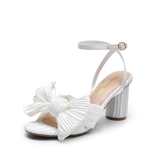DREAM PAIRS Women's Bow Knot Heeled Sandals Low Chunky Heels Open Toe Ankle Strap Slingback Dress Shoes for Wedding Bridal Party - Image 1