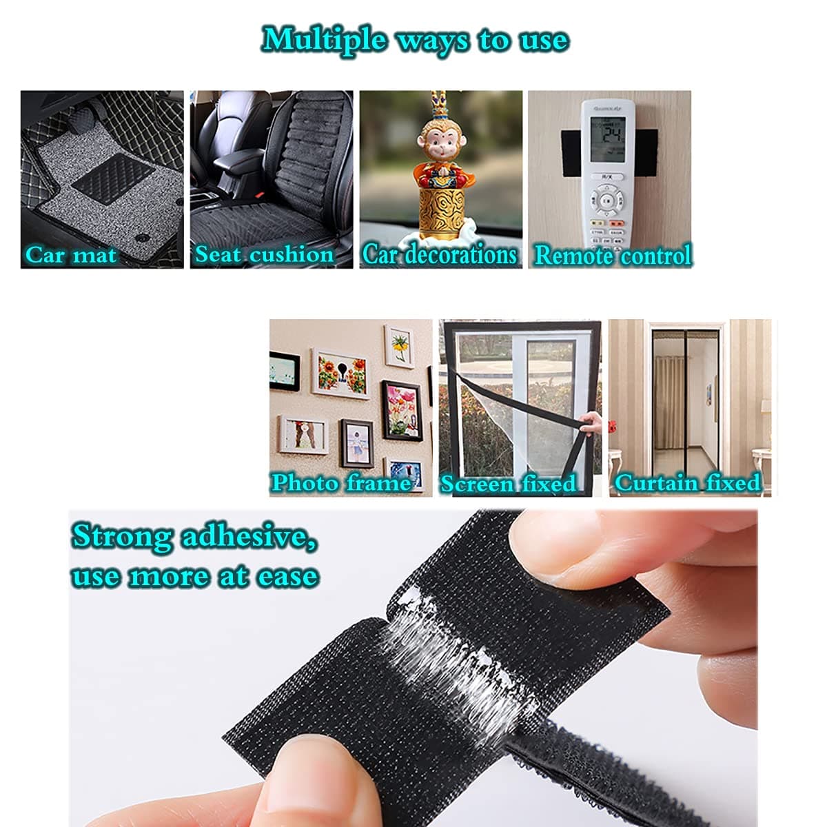 5M Adhesive Velcro Tape Roll, Black Heavy Duty Double Sided Sticky Strips, Industrial Strength, Sticky Closure, Interlocking Closure, 50mm Width thumbnail 2