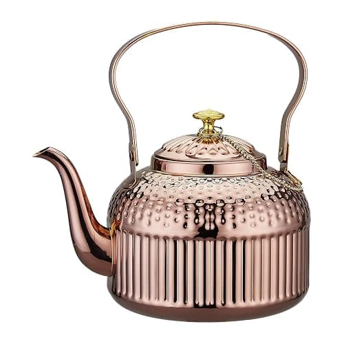 SANQIAHOME Antique 1.8L (60 Oz) Stainless Steel Teapot with Infuser Copper - Image 1