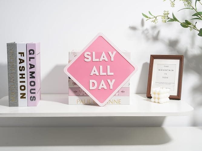 TwoDays Preppy Room Decor Aesthetic, 12"x12" Pink Slay All Day Acrylic Signs, Cute Things for Teen Girls Dorm, Cool Y2k Posters for Bedroom, Preppy Stuff. thumbnail 5