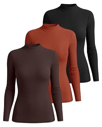 Xaatren 3 Pack Women's Mock Turtleneck Tops Ribbed Long Sleeve Shirts Mock Neck Slim Fit Undershirt Casual Basic Layering Tee thumbnail 3