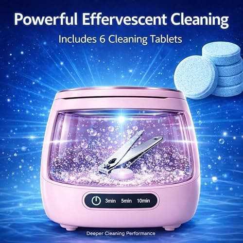 Nail Tools Cleaner, Rechargeable Nail Tool Cleaning and Sterilizer Machine with High-Frequency Vibration and Blue Light 3 Timers Mode for Nail Drill Bits with Cleaning Tablets, Nail Art Brush (Pink) thumbnail 6