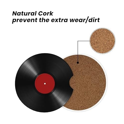 YINFILAN Car Coaster for Cup Holders, Red Vinyl Record Isolated, 2 Pack, Absorbent Ceramic Coaster with Cork Base, Universal Size 2.56" with Finger Notch thumbnail 6