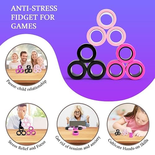 Cevioce Easter Basket Stuffers,9 PCS Magnetic Ring Fidget Toys Set for Adults Teens Boys,ADHD Anxiety Magnetic Fidget Spinner,Birthdays Gifts for Kids Coolest Magnet Stress Relief Toy for 8+ Year Old thumbnail 6