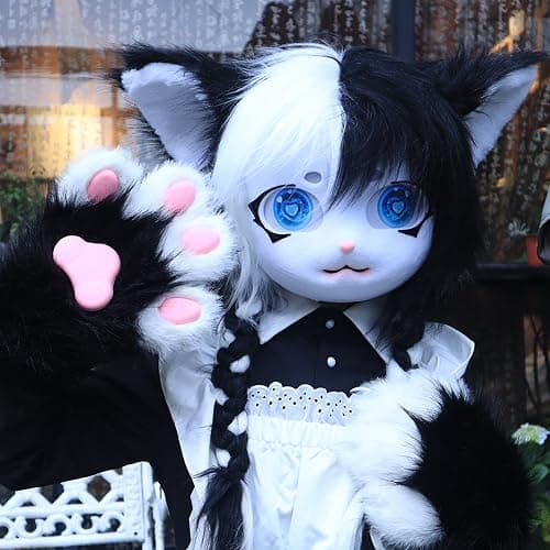 hbbhml Animal Cat Head Mask Fursuit Cute Plush Anime Masks for Halloween Masquerade Cosplay Costume Accessory thumbnail 5
