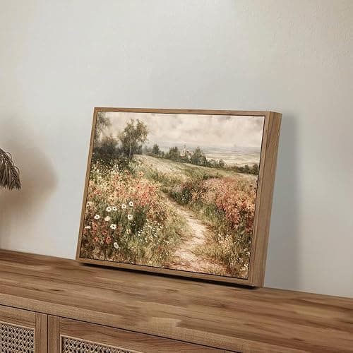 OIQArtOIQ Framed Canvas Wall Art,Vintage Decor,Landscape Nature Country Wildflower Paintings Farmhouse Pictures Modern Artwork Rustic Fall Flower Prints Cottagecore Office Living Room Bedroom Bathroom thumbnail 3