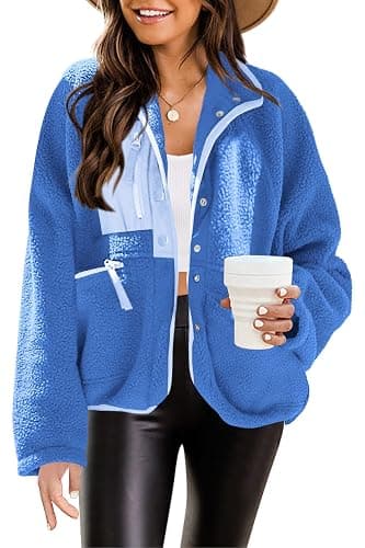 Nirovien Womens Fuzzy Fleece Jacket Button Down Sherpa Coats Casual Winter Warm Outwear with Pockets thumbnail 2