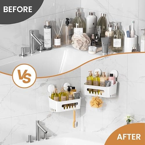 LEVERLOC Shower Caddy Suction Cup 2 Pack, Shower Organizer Removable Bathroom Shelf, Storage Suction Powerful Max Hold 22lbs Bathroom Caddy Waterproof Holder, White thumbnail 8