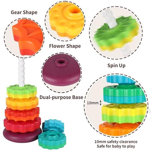 JUXUE Spinning Toy, Rainbow Stacking Toys for Toddlers 1-3, Ring Stacker Baby Toys 6 to 12 Months, 1 One Year Old Girl Boy Christmas Birthday Gifts, Montessori Autism Sensory Toy thumbnail 6
