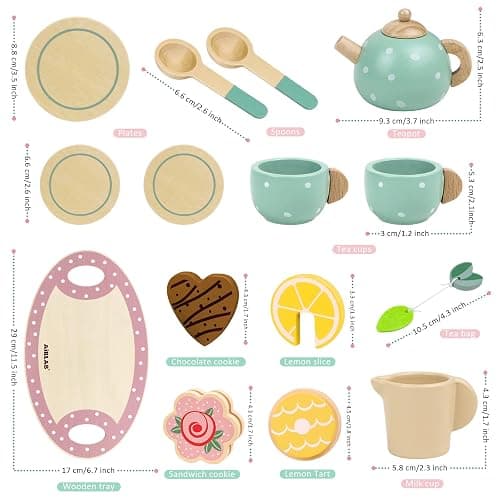 Wooden Tea Set for Little Girls Play Food Pretend Play Kitchen Accessories for 3 4 5 Years Old Girls and Boys Toddler Princess Tea Time Party Food Toys thumbnail 2