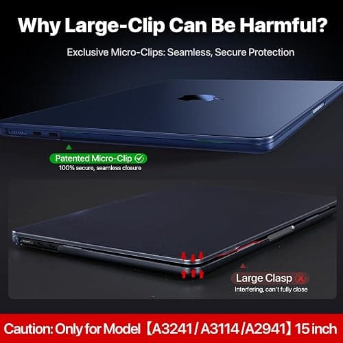 Soonjet Compatible for MacBook Air 15 inch Case M4 2025 2024 2023 M3 M2 [100% Match Official Color] [Ultra Thin Armor] Protective Hard Shell Matte Cover for Laptop A3241 A3114 A2941 - Midnight Clear thumbnail 6