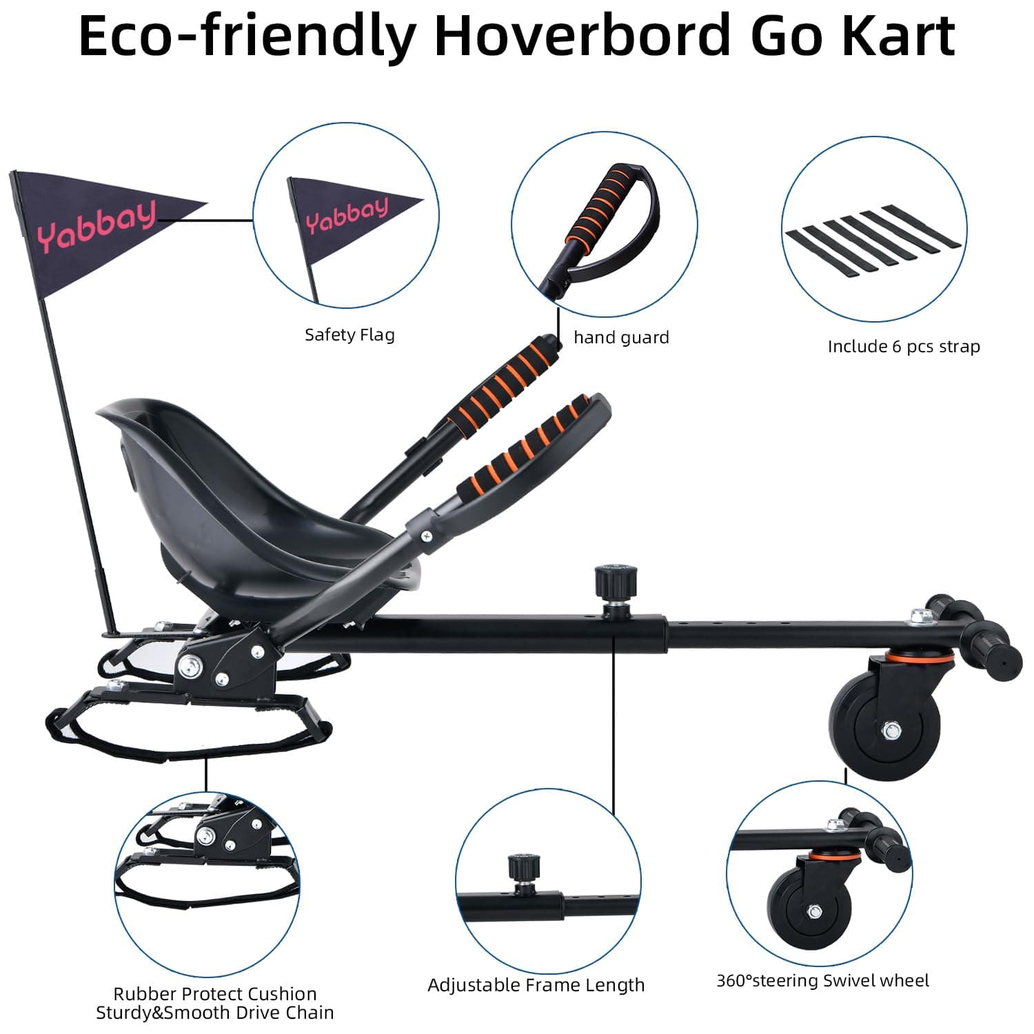Eco-Friendly Hoverboard Go Kart Attachment with Safety Flag & Handguard – Compatible with 6.5", 8", 8.5", 10" Hoverboards – Safe & Fun Riding Experience for Kids and Teenager! thumbnail 3