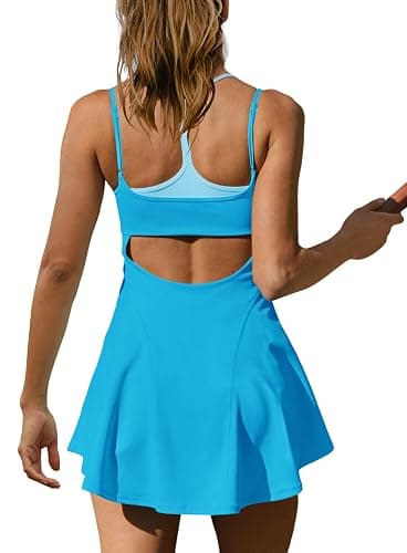Yanekop Womens Tennis Dress with Built in Shorts and Bra Athletic Dresses Golf Outfits Spaghetti Strap Workout Dress thumbnail 5