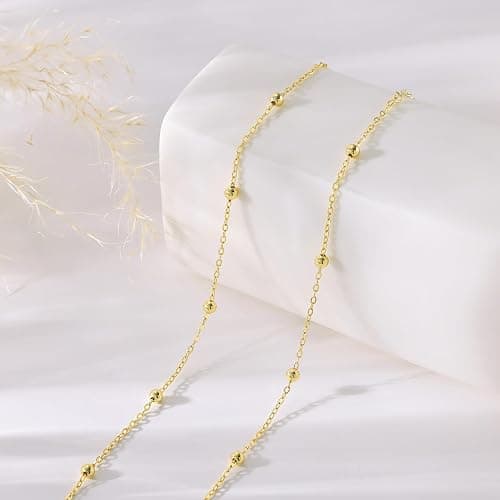 Tewiky Gold Chain Necklace for Women, 14k Gold Plated Thin Beaded Wave Box Necklace Dainty Simple Layered Choker Minimalist Link Chain Necklace Trendy Jewelry for Women thumbnail 6