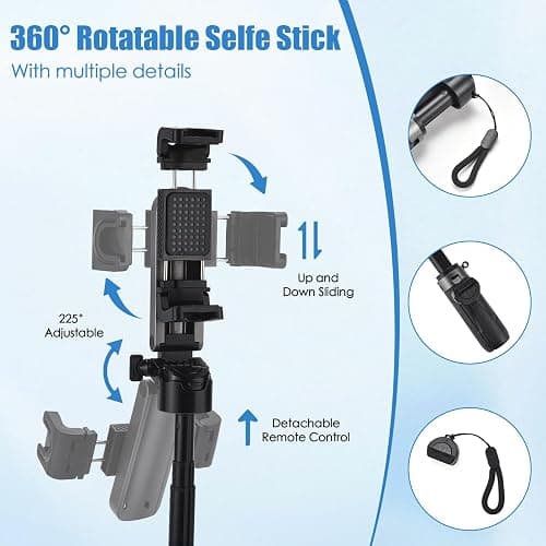 Portable Smartphone Tripod Selfie Stick with Bluetooth Remote Control, Compatible with iPhone/Android, Multi-Functional Foldable Design for Live Streaming, Video Recording, and Photography thumbnail 7
