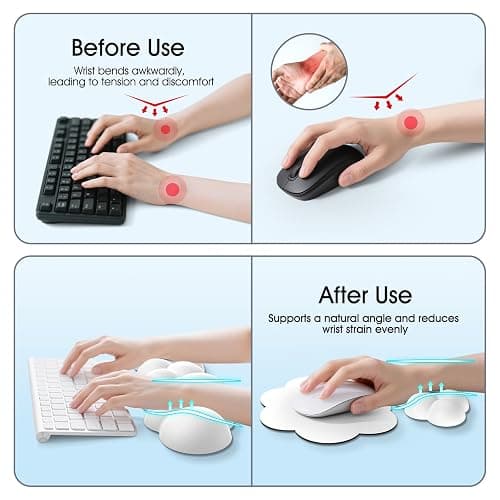 Retuhapy Cloud Wrist Rest Keyboard Cushion, 4-in-1 Ergonomic Cloud Keyboard Wrist Rest and Mouse Pad Set with Memory Foam Arm Support for Palm, Cute Desk Accessory for PC Gaming Setup, White thumbnail 4